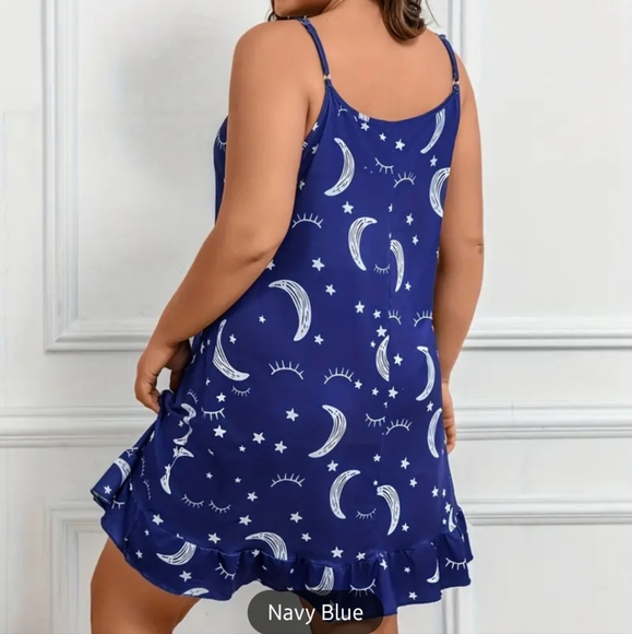 Ramadan Star & Moon Print Ruffle Hem Cami Nightdress NIP - Picture 2 of 5